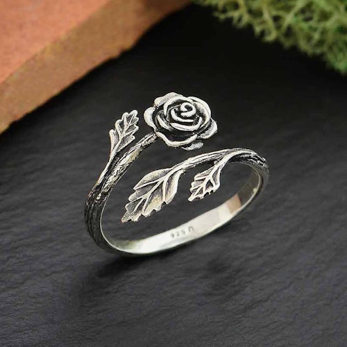 Ring – Ros och blad, silver