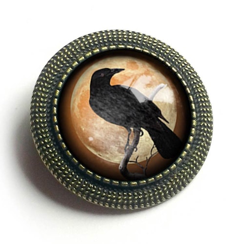 Brosch – Kråkfågel, orange måne