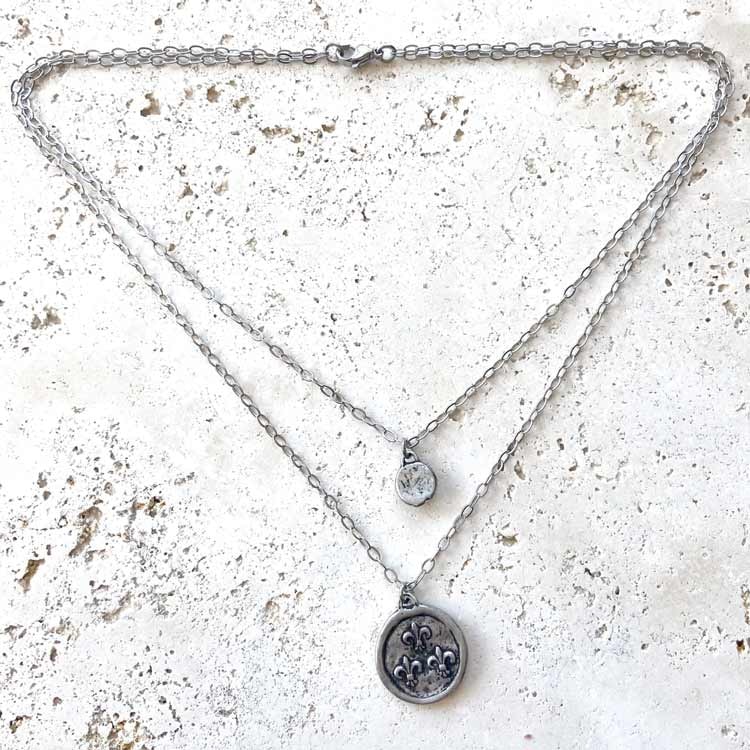 Halsband – Bi, kristall dubbelt vintage, silver