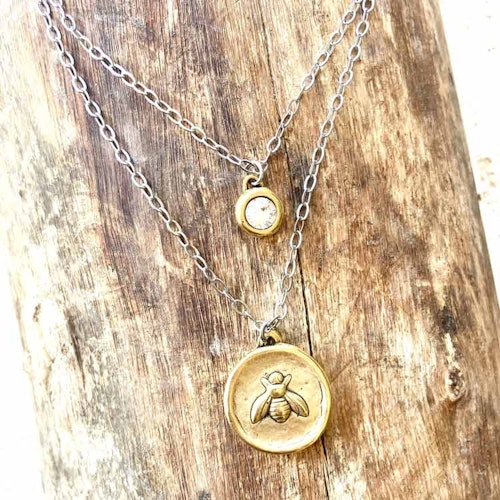 Halsband – Bi, kristall dubbelt vintage, guld