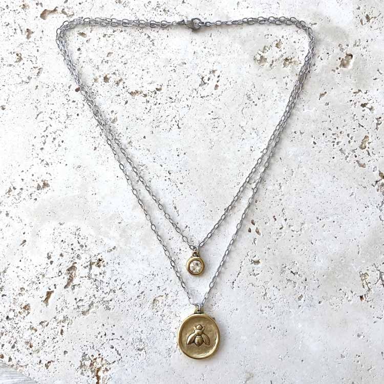 Halsband – Bi, kristall dubbelt vintage, guld