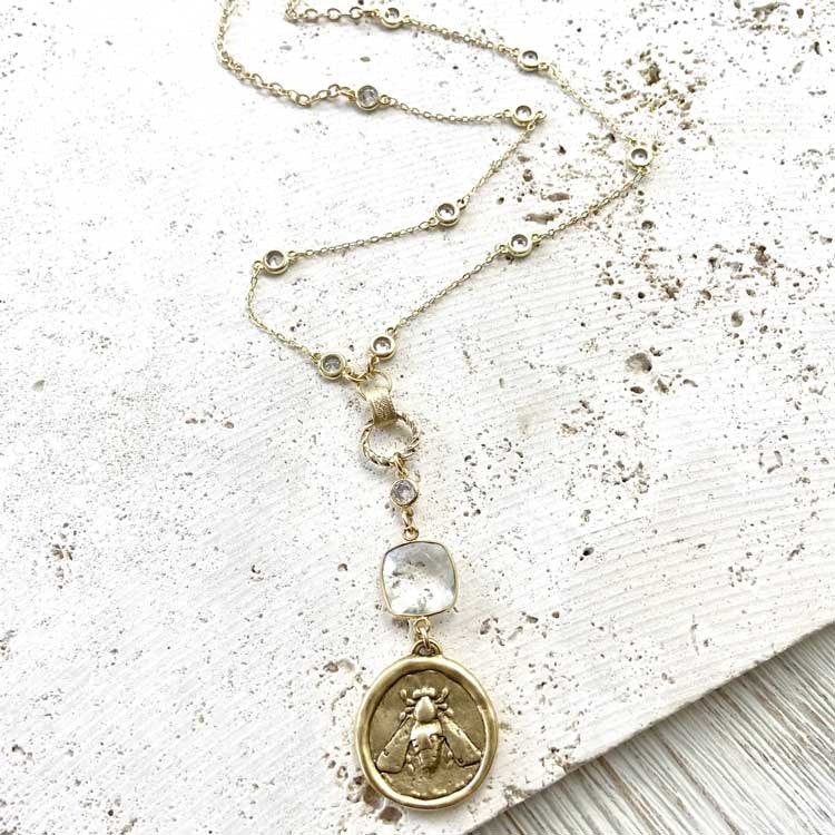 Halsband – Bi, boutique bergkristall, guld