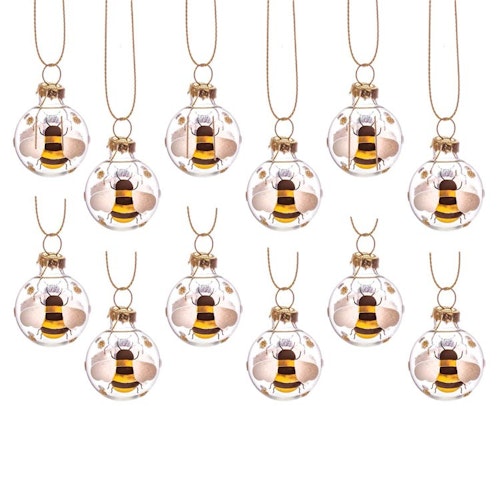 Julgranskulor i glas med bin, mini – 12-pack