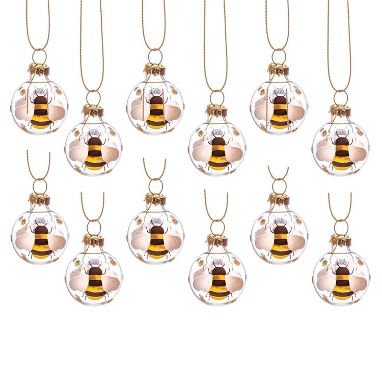 Julgranskulor i glas med bin, mini – 12-pack
