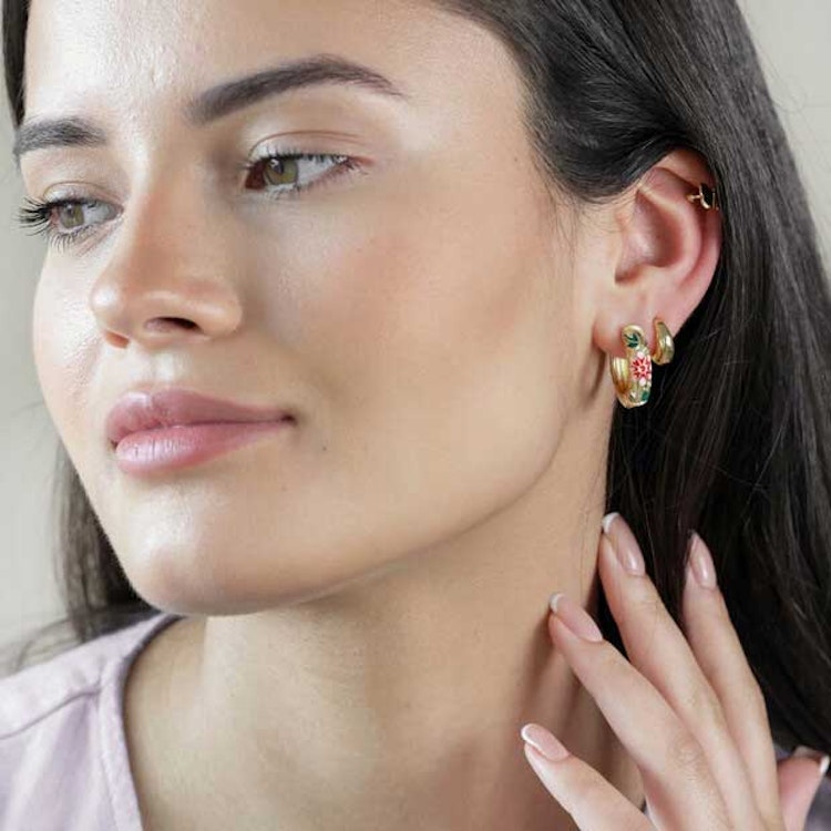 Örhängen – Cloisonné ring guld, rött, rosa & grönt