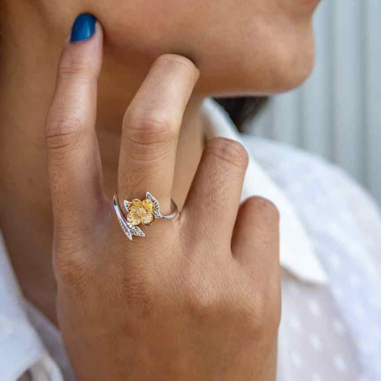 Ring – Kornell i brons med silverblad
