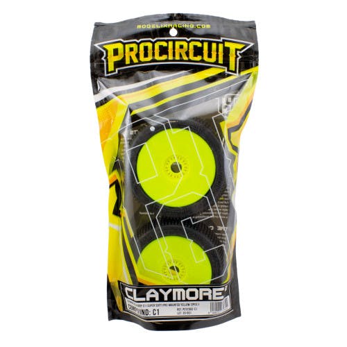 PROCIRCUIT CLAYMORE V2 BUGGY C1 (SUPER SOFT) PRE-MOUNTED YELLOW (2PCS.)