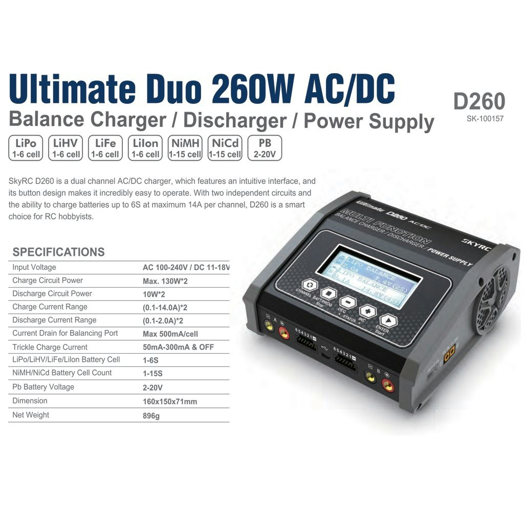 SkyRC Ultimate Duo D260 AC/DC Lader 2x130W