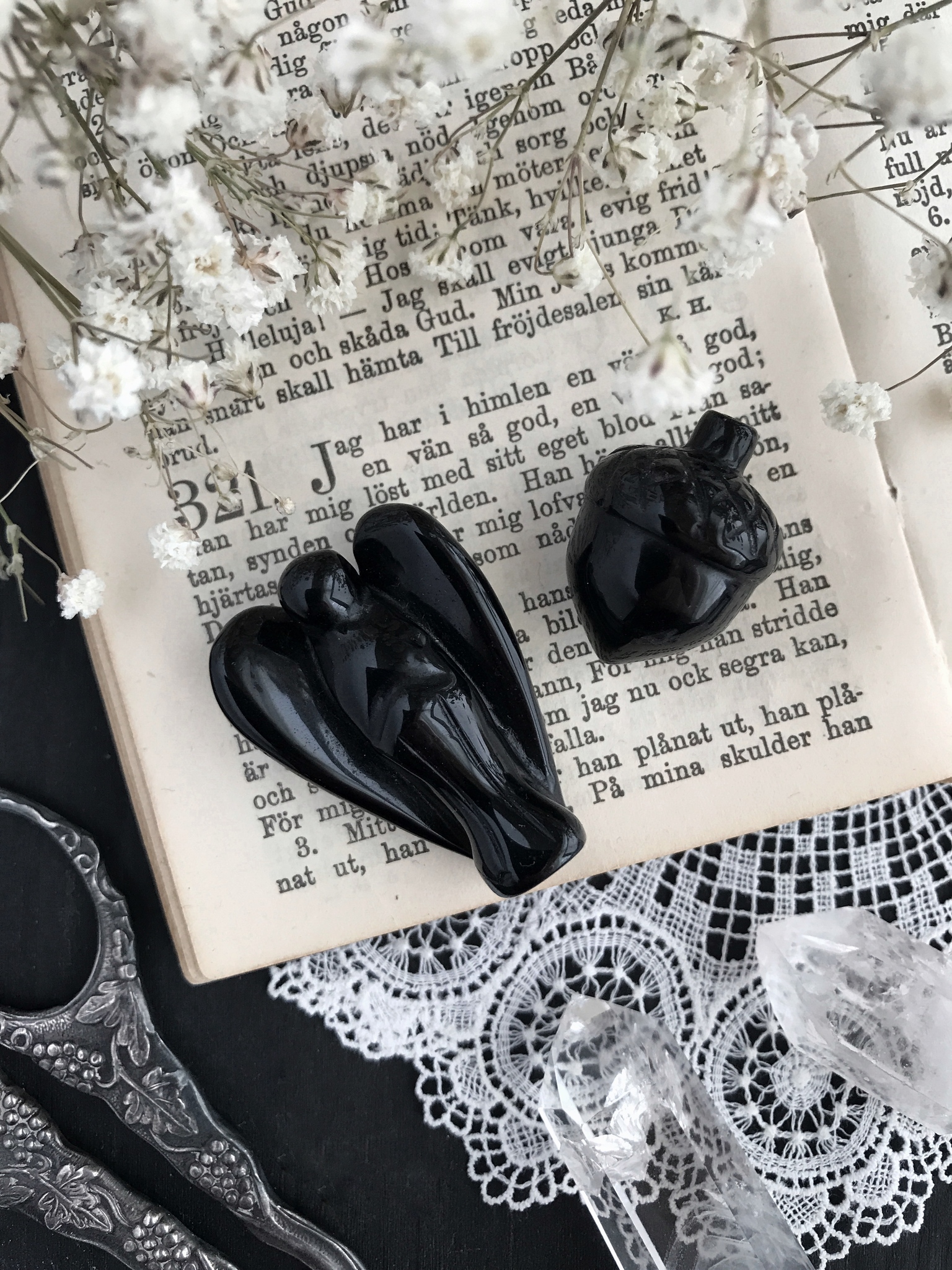 NYHET! Set med ängel och ekollon i svart obsidian