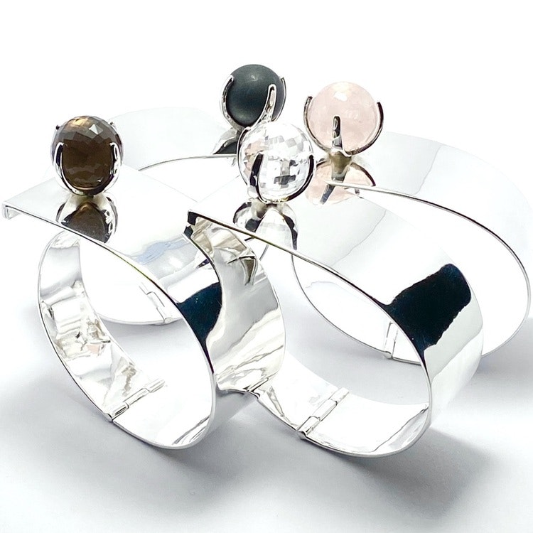 Cuff Bangle Bracelet TUX with Smoky quartz