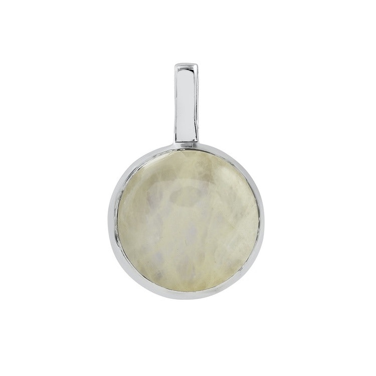Hängsmycke i silver med regnbågs-månsten. Silver pendant with rainbow moonstone.