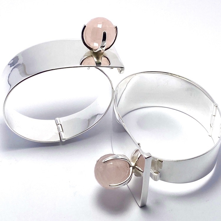 Cuff Bangle Bracelet TUX with Rose quartz