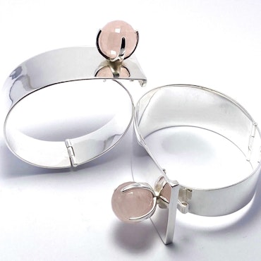 Cuff Bangle Bracelet TUX with Rose quartz