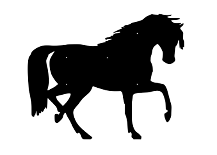 Figurskuren fasaddekor av Häst i svartlackerad 2mm stålplåt.