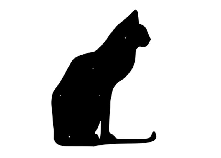 Figurskuren fasaddekor av sittande Katt i svartlackerad 2mm stålplåt.