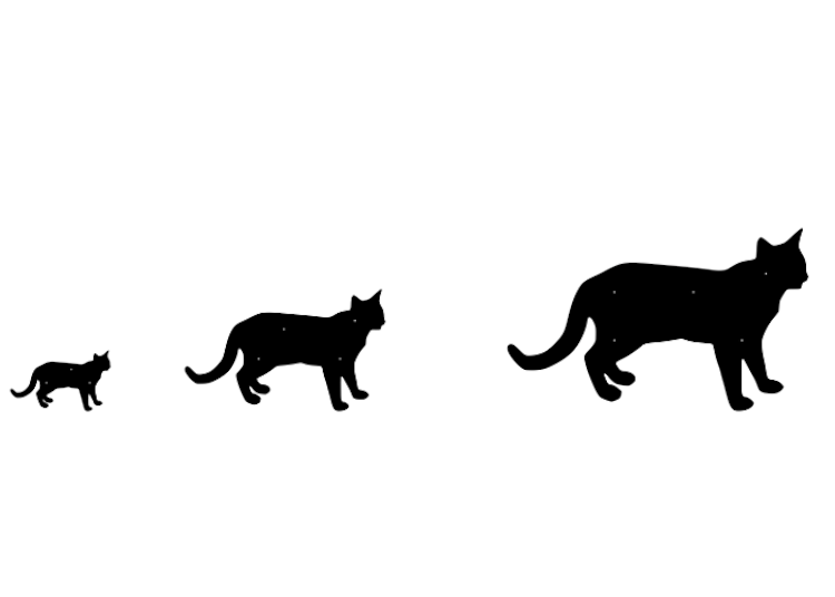Fasaddekoration i form av siluetten av en stående katt, i tre storlekar.