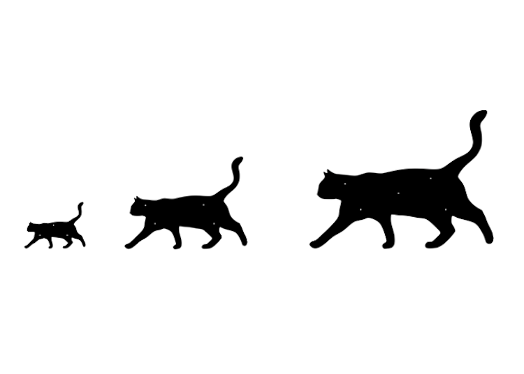 Fasaddekoration i form av siluetten av en stående katt, i tre storlekar.