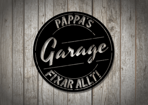 Skylt Garage - Personlig skylt i metall med egen text