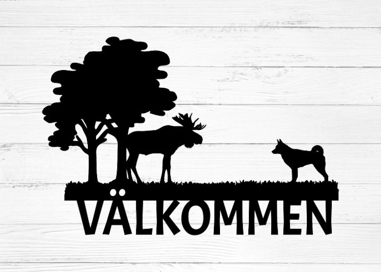 Skylt  Älg och Jämthund - Välkommen