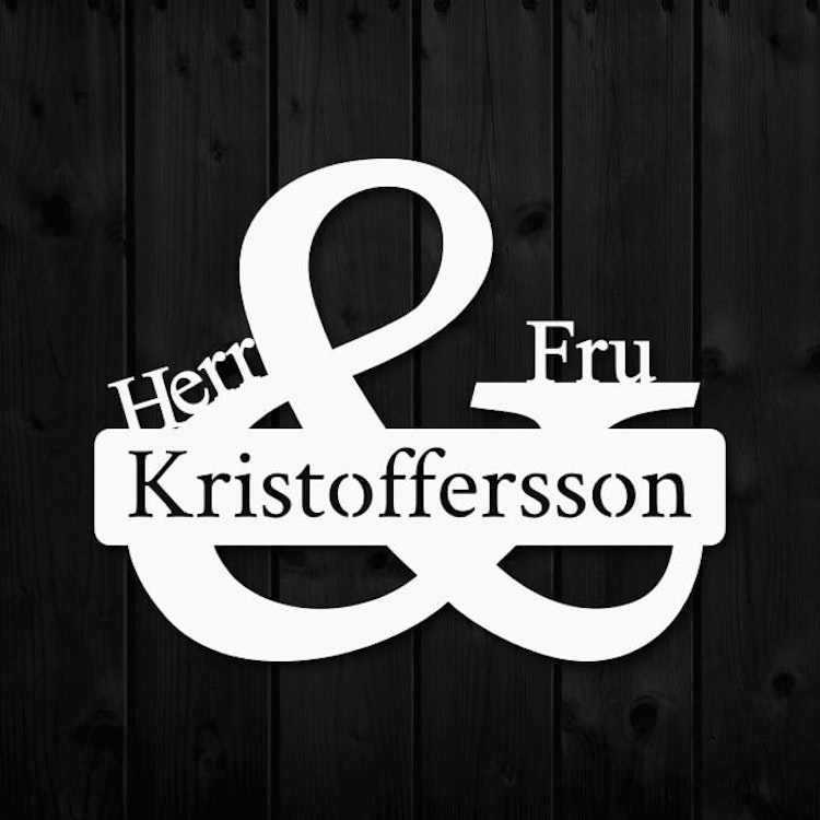 Skylt med texten Herr & Fru Kristoffersson.