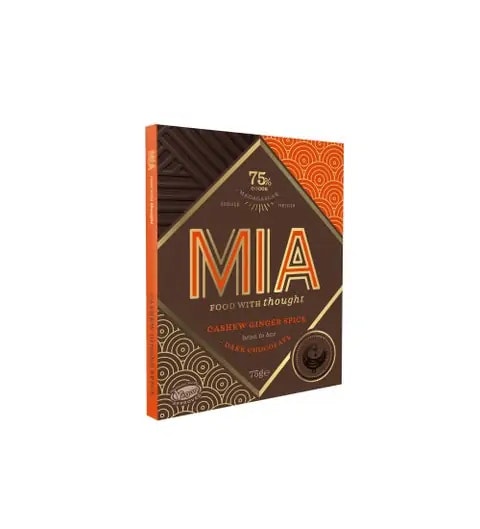 MIA mörk Choklad Madagaskar 75%, Cashew ginger spice, 1st 75g