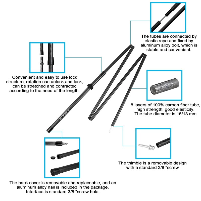 Adjustable carbon fiber Tent/tarp Pole 1.75m