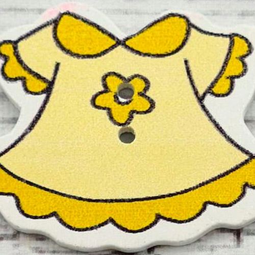 Träknapp, gul klänning, 3,6 cm.*
