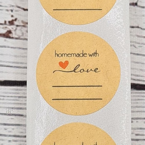 "Homemade with Love" m. plats för text. 25 st, 50 st, 100 st