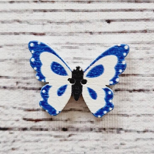 Fjäril, blå/vit, 2,5 cm.