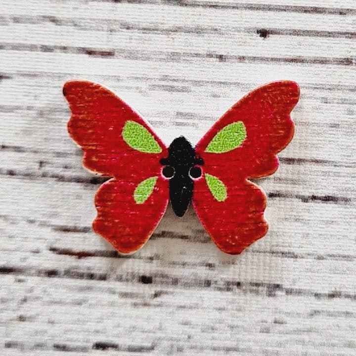 Fjäril, Röd/Grön, 2,5 cm.