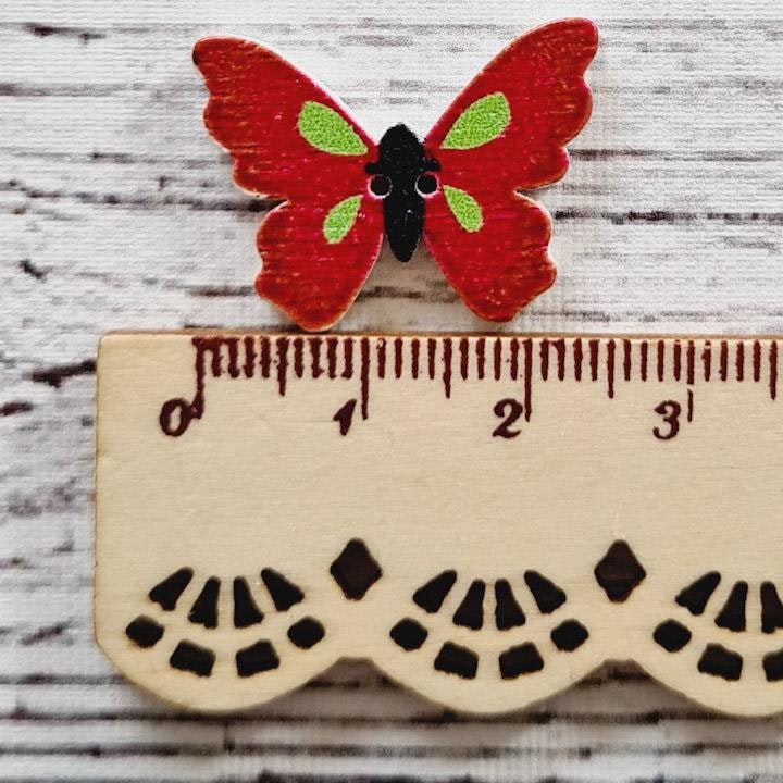 Fjäril, Röd/Grön, 2,5 cm.
