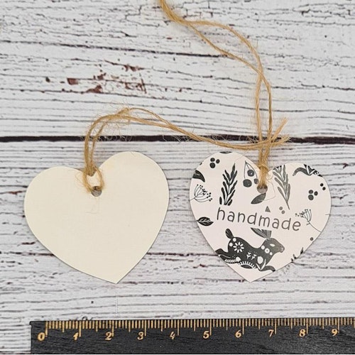 "Handmade", Vitt hjärta, kort, 4,5 cm. 5st, 10st.*