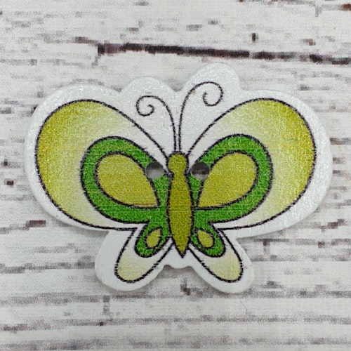 Träknapp Fjäril "Grön Saga". 3,3 cm