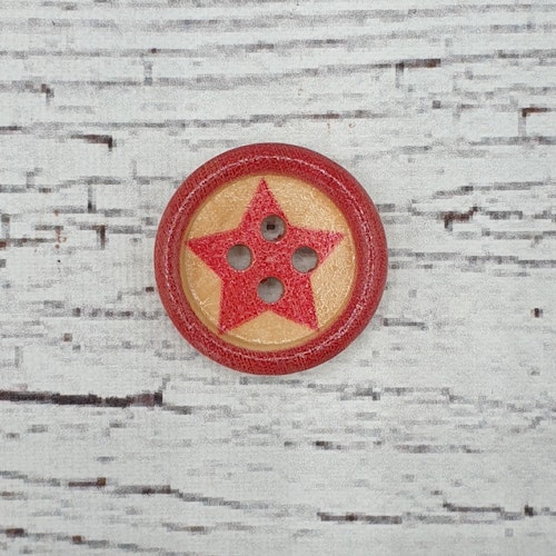 Träknapp, Stjärna Röd, 2 cm