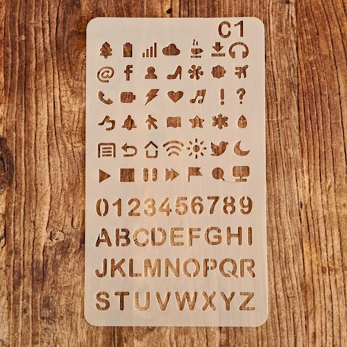 Schablon C1, mall "Siffror, Bokstäver, Symboler" 18x10 cm