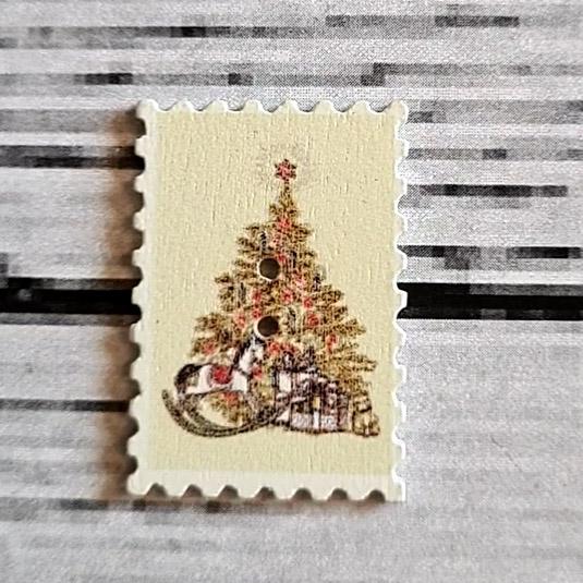 Träknapp, "Jul frimärke", 3,4 cm.