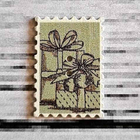 Träknapp, "Jul frimärke", 3,4 cm.