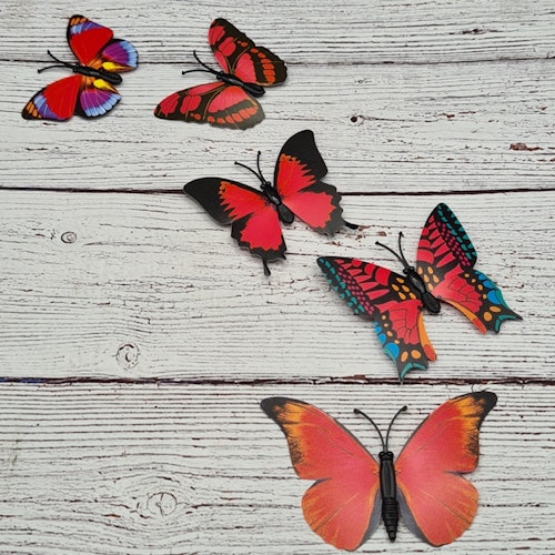 Fjärilar, Röda, Små, 3D