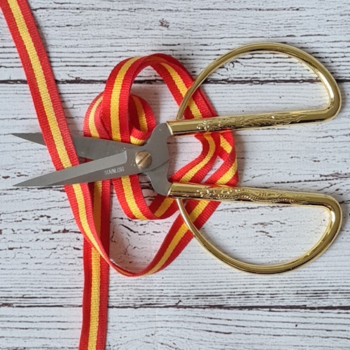 Bomullsband, Rött/Gult/Rött, 1,2 cm. 2 m.*