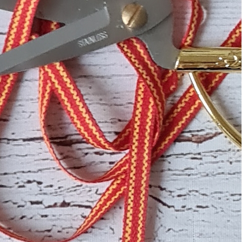 Bomullsband, Rött/Gult, 0,7 cm. 2 m
