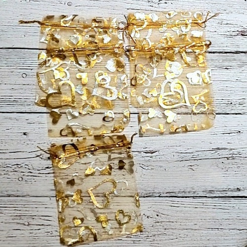 Presentpåsar Guld, 12x10 cm. 5-pack