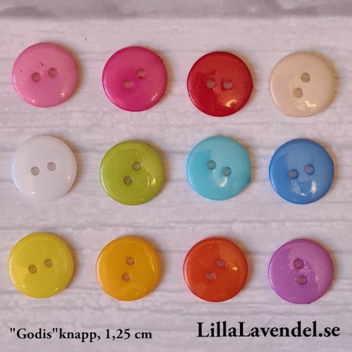 "Godis" Knappar, 12 olika färger, 1,25 cm.