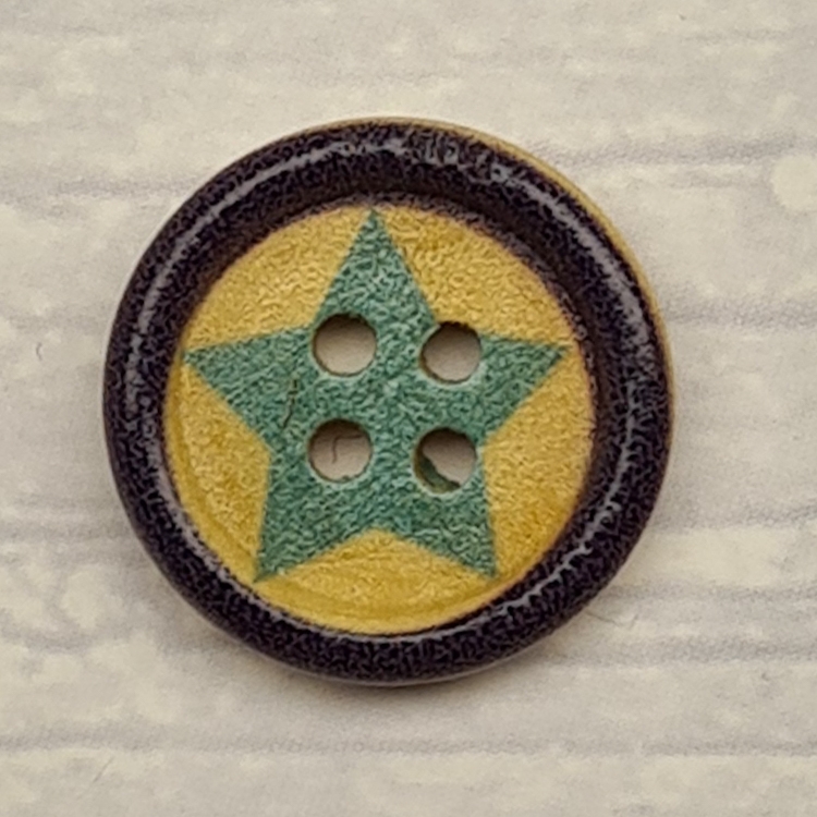 Träknapp, Stjärna Grön/Blå, 2 cm.*