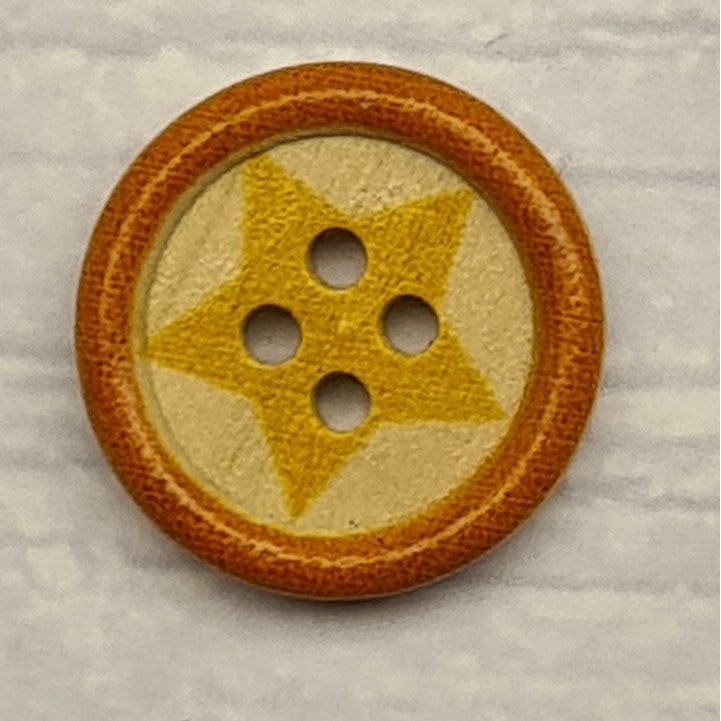 Träknapp, Stjärna Orange/Orange, 2 cm.