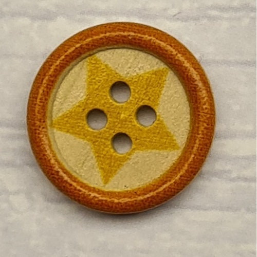 Träknapp, Stjärna Orange/Orange, 2 cm.