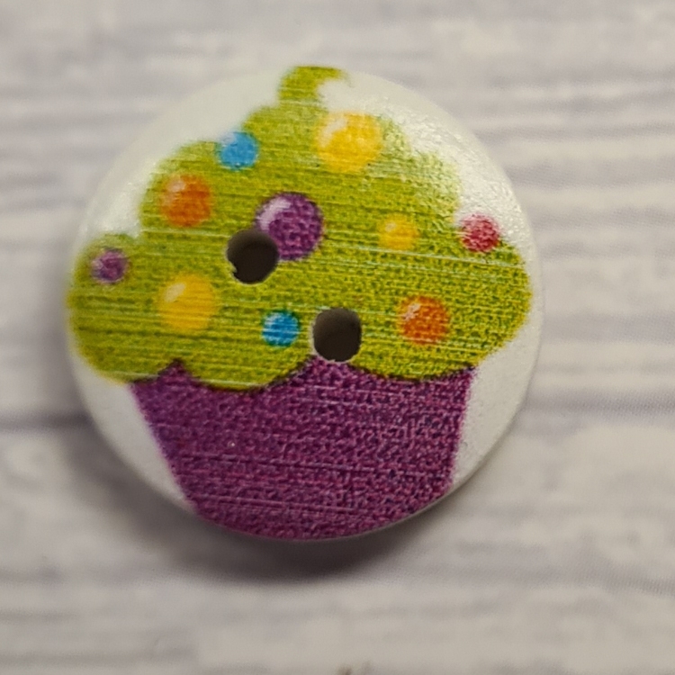 Knapp, Cupcake, Grön/Lila, 2 cm.*