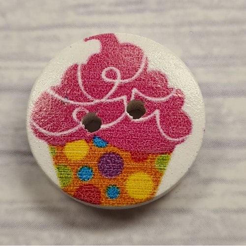 Knapp, Cupcake, Cerise, 2 cm