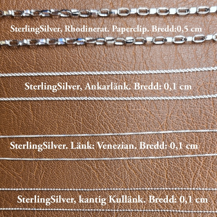 925 Sterling Silver, Halsband 61,5 cm och pärla 1,3 cm med strass. Länk: Ankarkedja