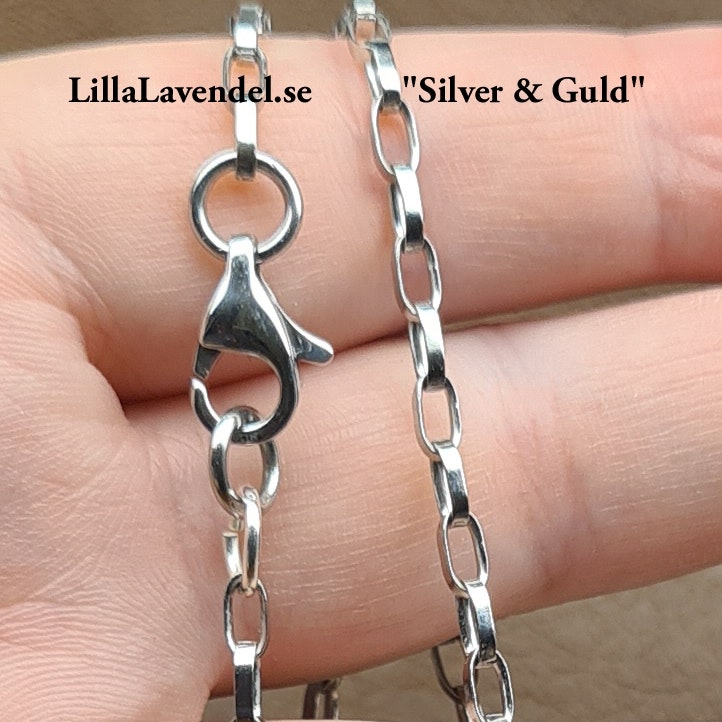925 Sterling Silver, Halsband  55cm med pärla 2cm, Länk: Belcher Chain