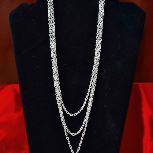 Halsband 60 cm i Ädelstål, 3 kedjor med Pärla 1,5 cm